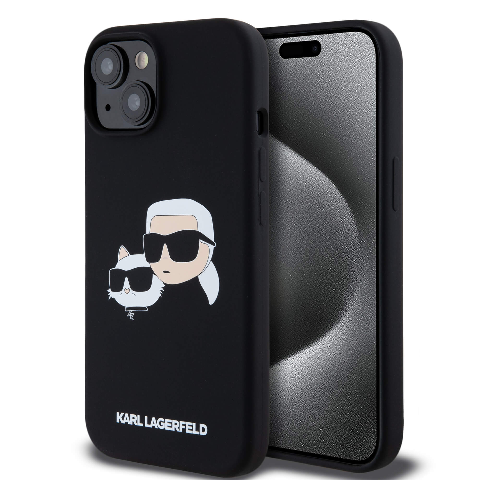 Karl Lagerfeld iPhone 13 / 14 / 15 - Silicone Karl and Choupette - Θήκη Σιλικόνης με MagSafe - Black - KLHMP15SSKCHPPLK