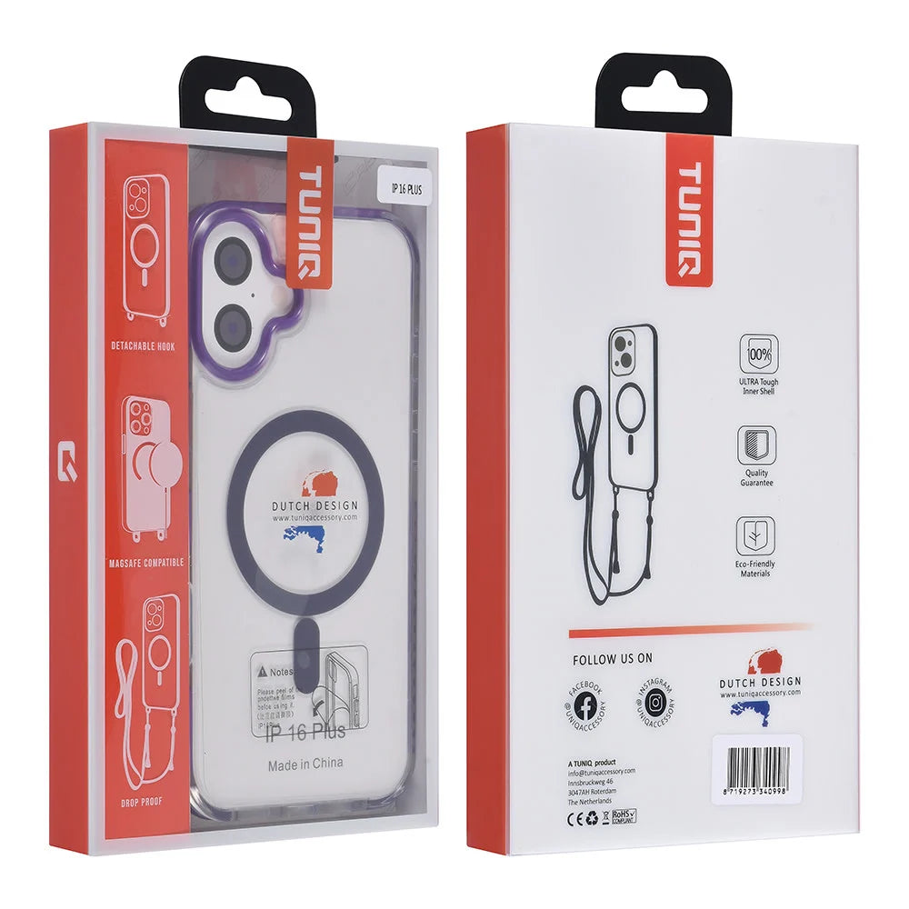 Tuniq iPhone 16 Plus - MagSafe Σκληρή Θήκη με Πλαίσιο Σιλικόνης και Λουράκι - Διάφανη / Purple