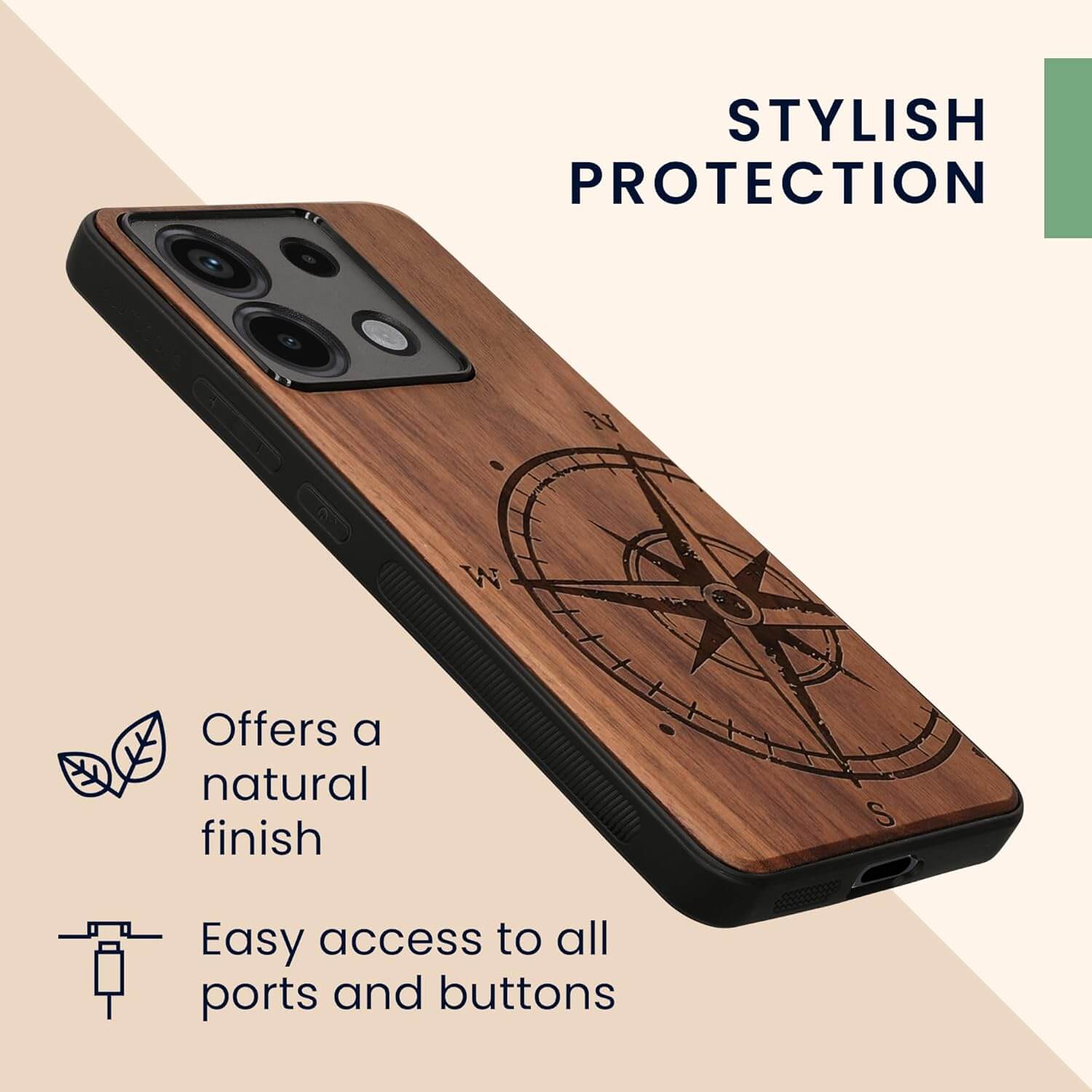 KW Xiaomi Redmi Note 13 Pro 5G / Poco X6 5G Θήκη από Φυσικό Ξύλο - Design Compass Vintage - Dark Brown