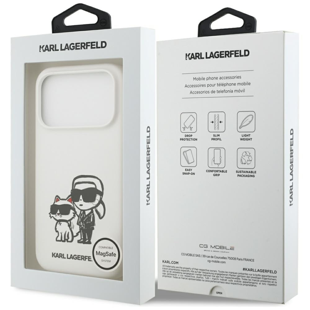 Karl Lagerfeld iPhone 17 Pro - Silicone K/C Sketch and Logo MagSafe - Σκληρή Θήκη με Πλαίσιο Σιλικόνης - White - KLHMP17LSKCGRGOH