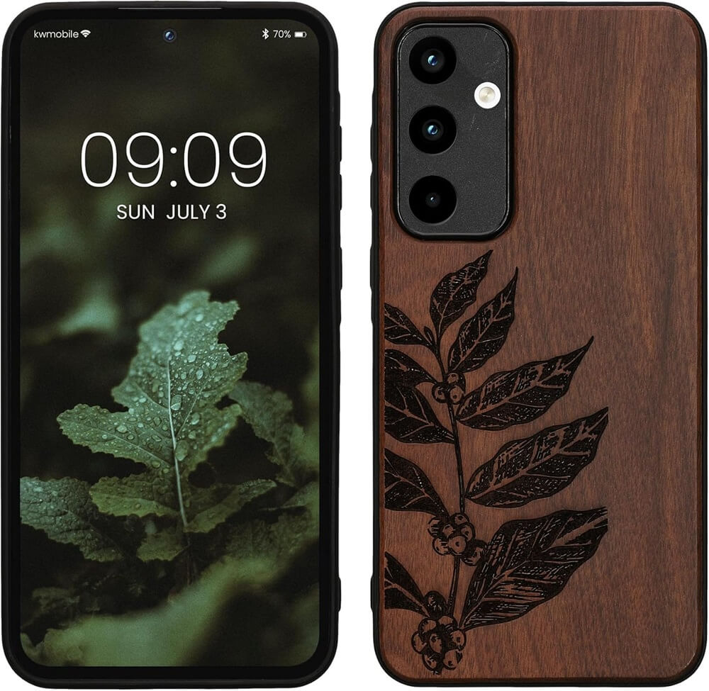 KW Samsung Galaxy A55 5G Θήκη από Φυσικό Ξύλο - Design Leaf Branch - Dark Brown
