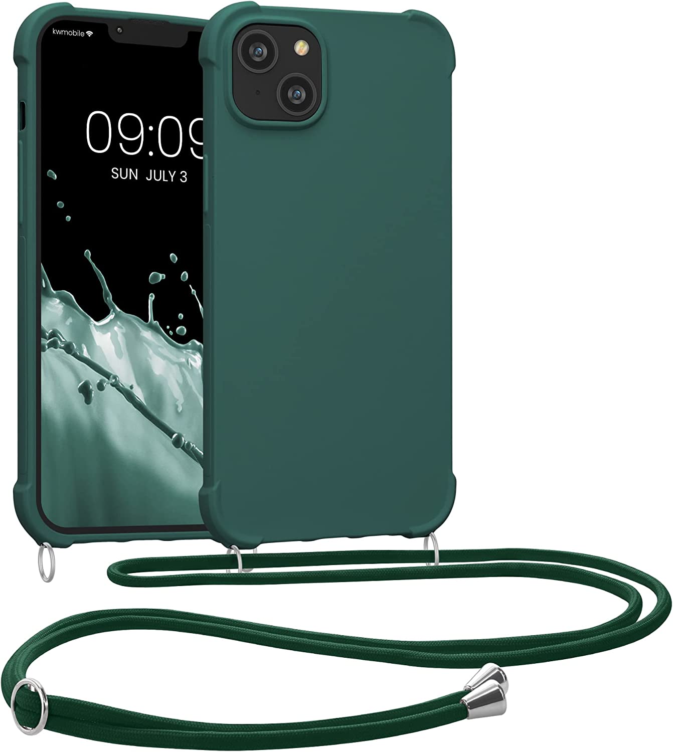 KW iPhone 14 Plus Θήκη Σιλικόνης TPU με Λουράκι - Dark Green - 59117.80