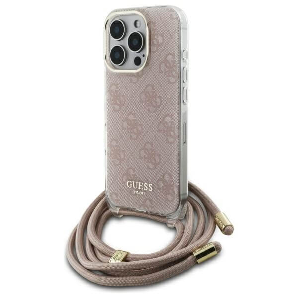 Guess iPhone 16 Pro - Crossbody Cord 4G Print - Σκληρή Θήκη με Πλαίσιο Σιλικόνης και Λουράκι - Pink - GUHCP16LHC4SEP
