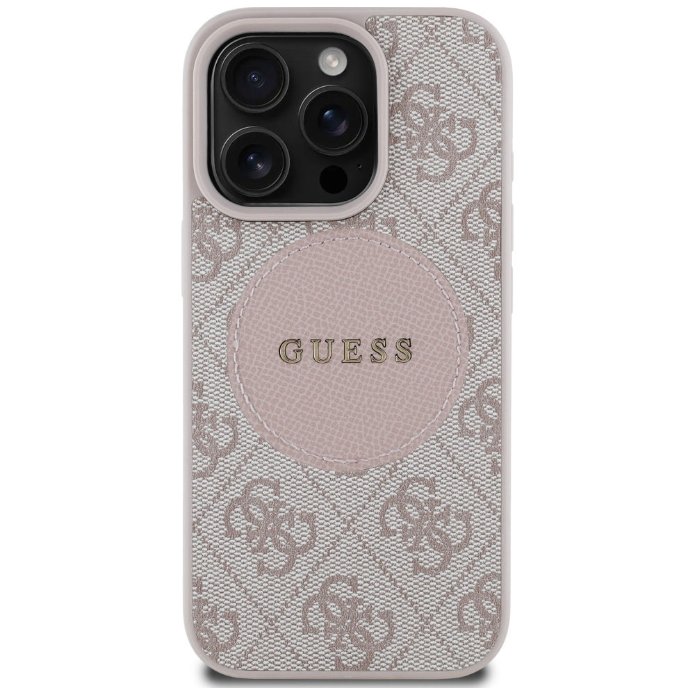 Guess iPhone 16 Pro - 4G Circle Classic Logo - MagSafe Θήκη με Επένδυση Συνθετικού Δέρματος - Pink - GUHMP16LP4PGRSGP