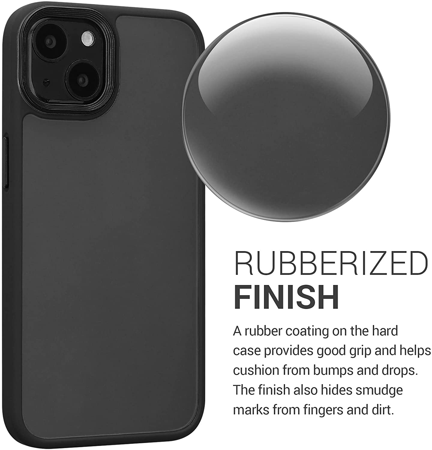 KW iPhone 13 Rubberized Matte Σκληρή Θήκη με Πλαίσιο Σιλικόνης - Διάφανη / Black Matte - 57459.01