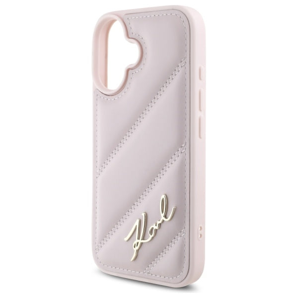 Karl Lagerfeld iPhone 16 - Quilted Signature - Θήκη με Επένδυση Συνθετικού Δέρματος - Pink - KLHCP16SPQDSMGP