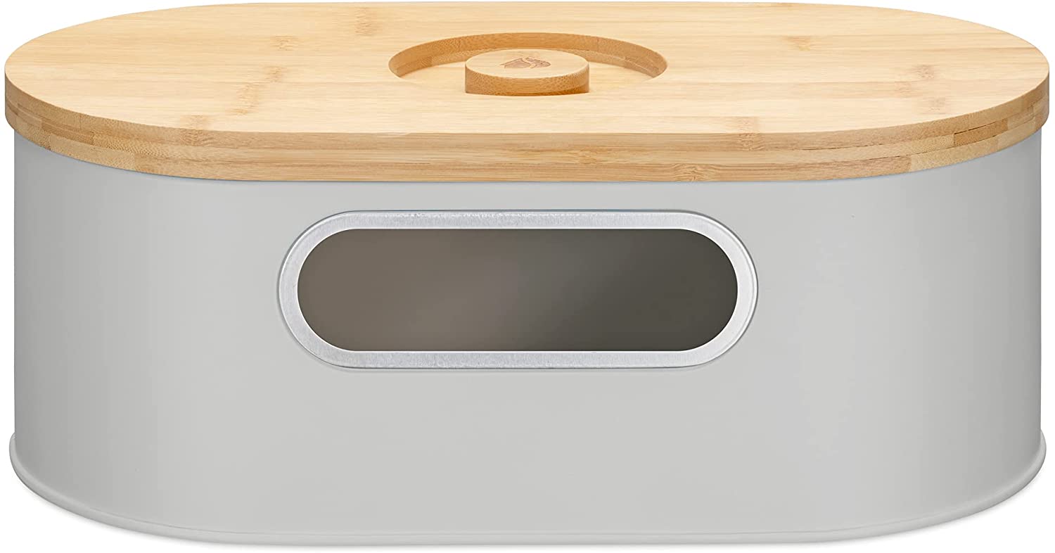 Navaris Bread Bin with Bamboo Lid Δοχείο Αποθήκευσης Ψωμιού με Καπάκι από Μπαμπού - Taupe / Bamboo - 50595.03