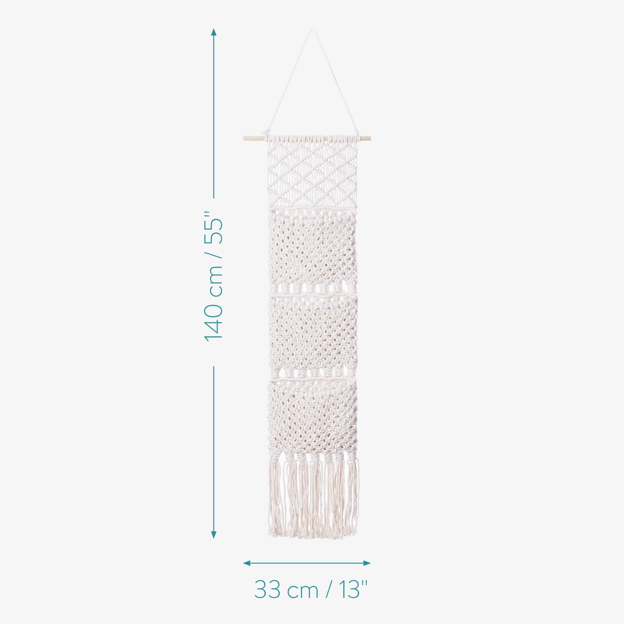 Navaris Κρεμαστό Διακοσμητικό Macrame με 3 Θήκες - 33 x 140 cm - White - 56506.01