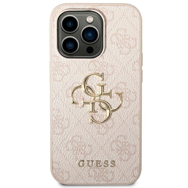 Guess iPhone 14 Pro Max - 4G Big Metal Logo Θήκη με Επένδυση Συνθετικού Δέρματος - Pink - GUHCP14X4GMGPI