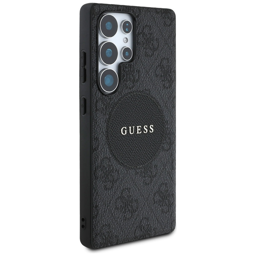 Guess Samsung Galaxy S25 Ultra - 4G Round Patch Classic Logo - Θήκη με Επένδυση Συνθετικού Δέρματος και MagSafe - Black - GUHMS25LP4PGRSGK
