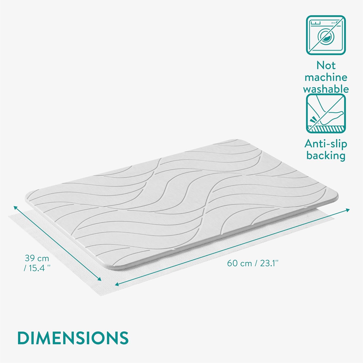 Navaris Αντιολισθητικό Χαλάκι Μπάνιου από Διατομίτη για Γρήγορο Στέγνωμα -‎ 60 x 39 cm - Ivory - 59868.01