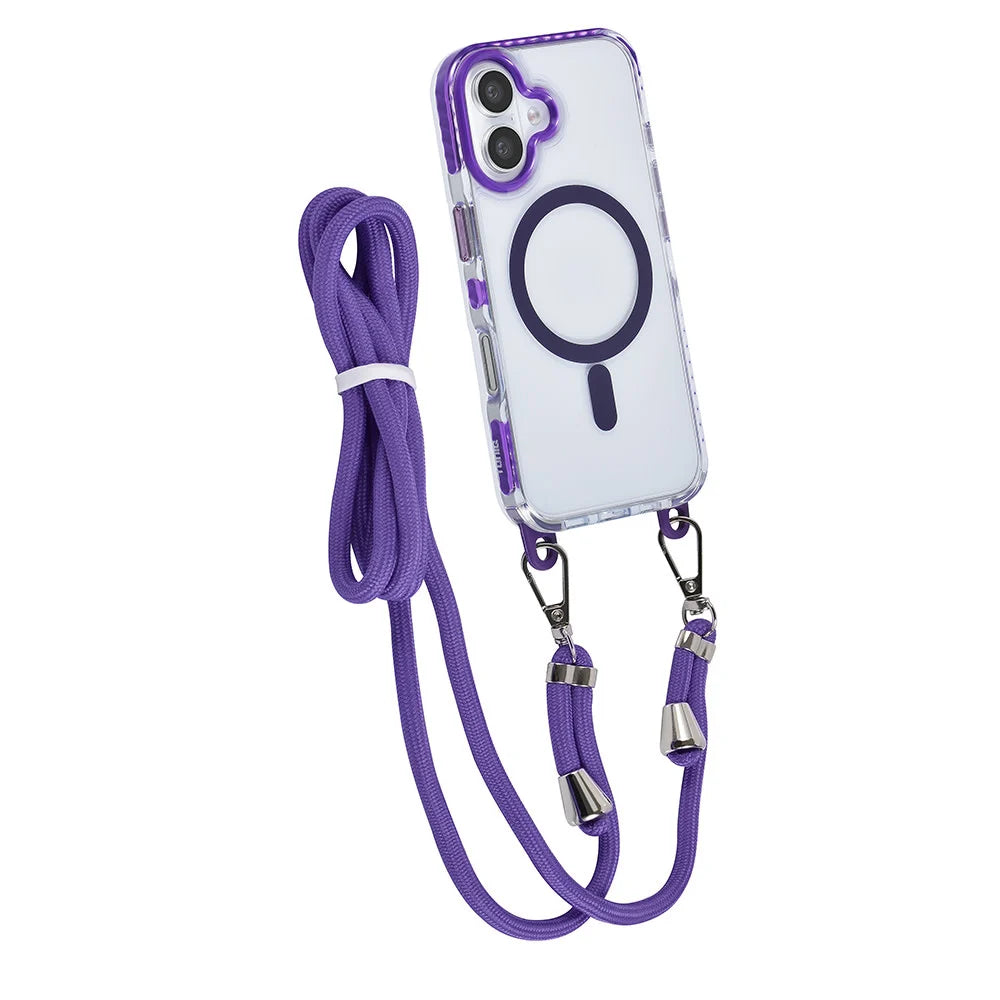 Tuniq iPhone 16 - MagSafe Σκληρή Θήκη με Πλαίσιο Σιλικόνης και Λουράκι - Διάφανη / Purple