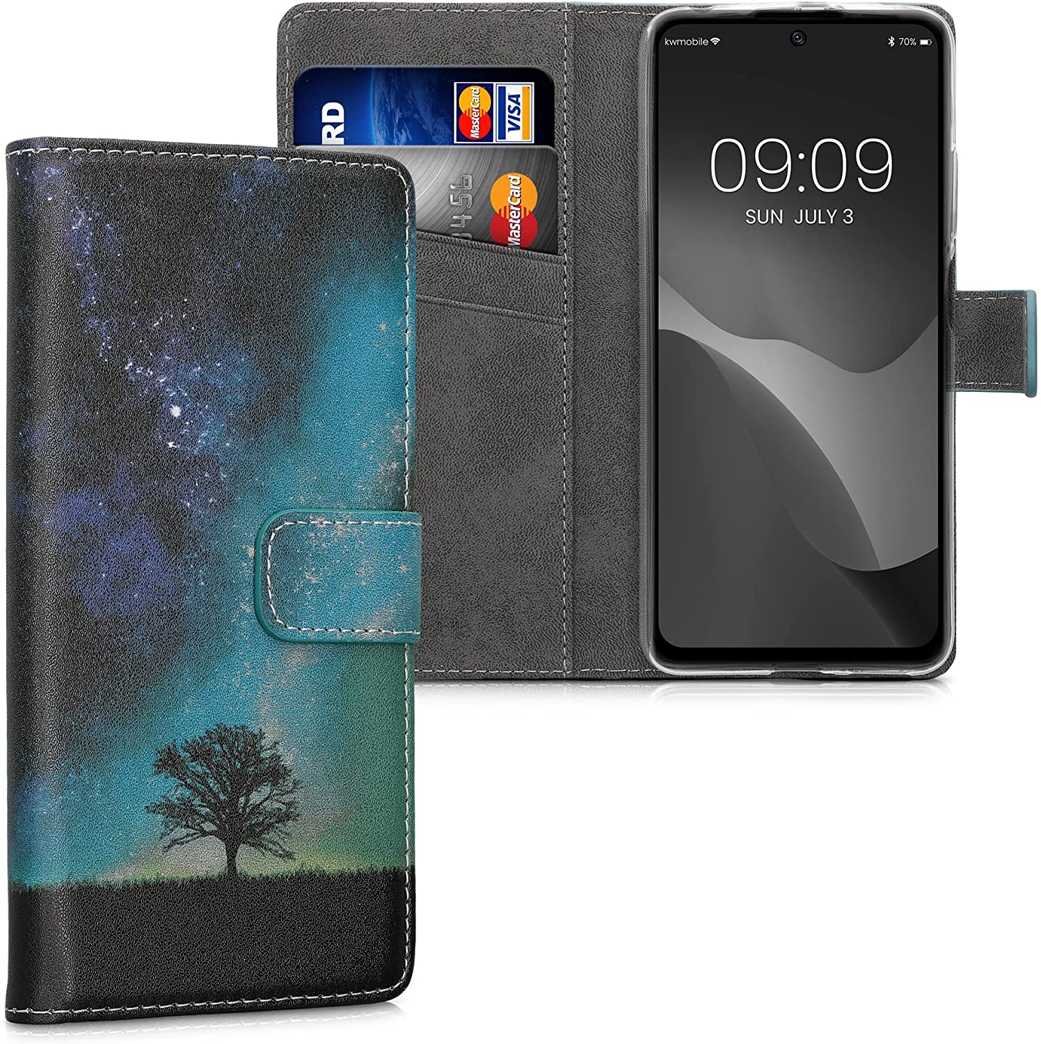 KW Xiaomi Poco X4 Pro 5G Θήκη Πορτοφόλι Stand - Design Cosmic Nature - Blue / Grey / Black - 57986.01