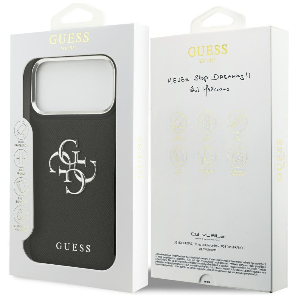Guess iPhone 17 Pro Max - Grained Big 4G Classic Logo - Σκληρή Θήκη με Επένδυση από Οικολογικό Δέρμα - Black - GUHCP17XPG4SMCEK