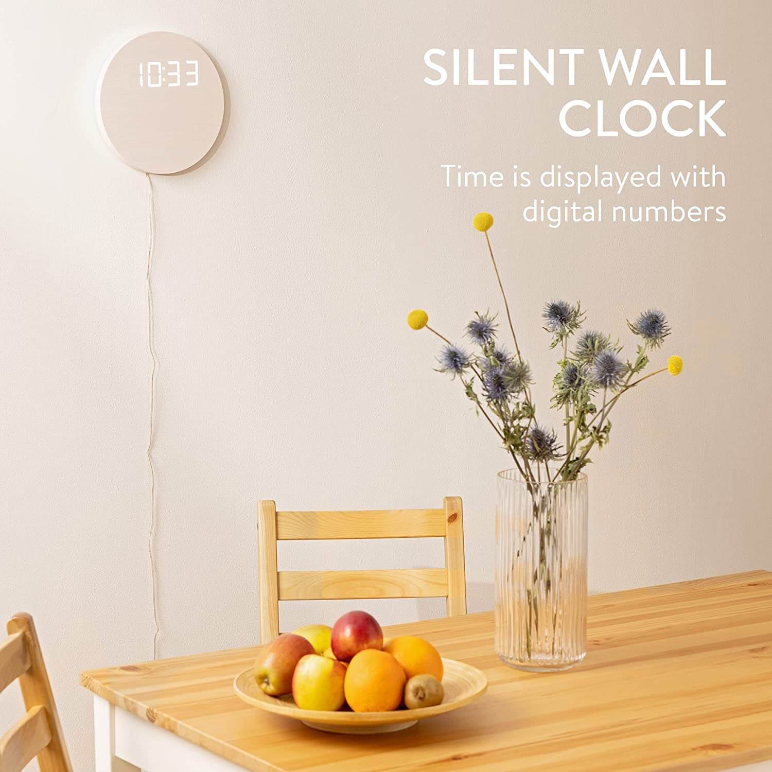 Navaris Ψηφιακό Ξύλινο Ρολόι LED - White - 58958.01