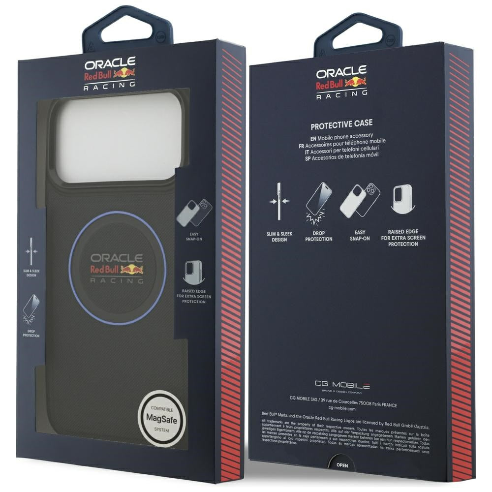 Red Bull iPhone 17 Pro Max - Red Bull Meshed Blue Ring and Metal Buttons MagSafe - Σκληρή Θήκη με Επένδυση Συνθετικού Δέρματος - Navy - RBHMP17X24PUILVB