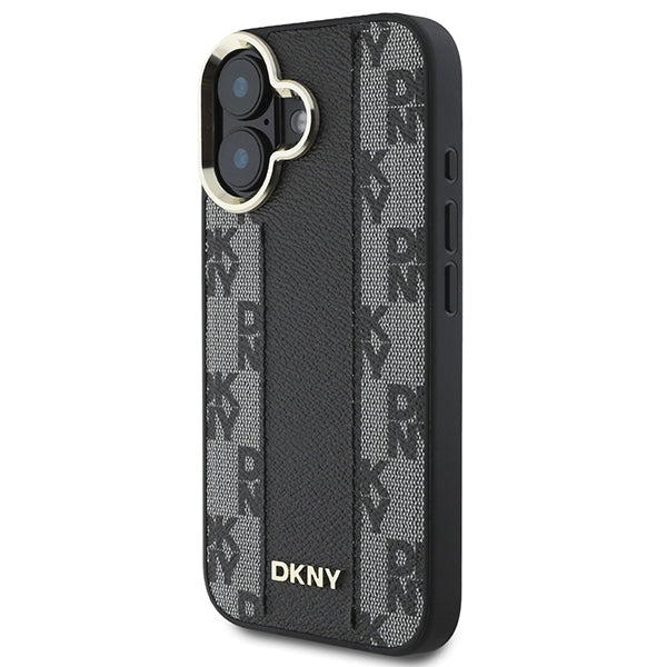 DKNY iPhone 16 Plus - Checkered Pattern - MagSafe Σκληρή Θήκη με Επένδυση Συνθετικού Δέρματος - Black