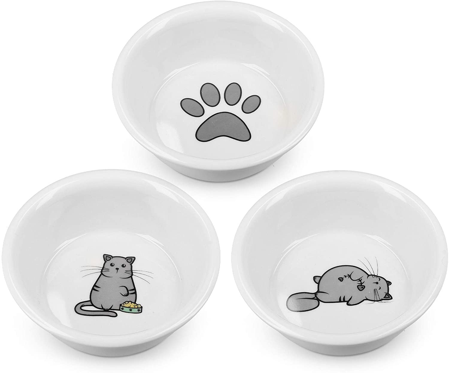 Navaris Cat Bowls - Σετ με 3 Μπολ Φαγητού και Νερού - 130 ml - White - 51398.03
