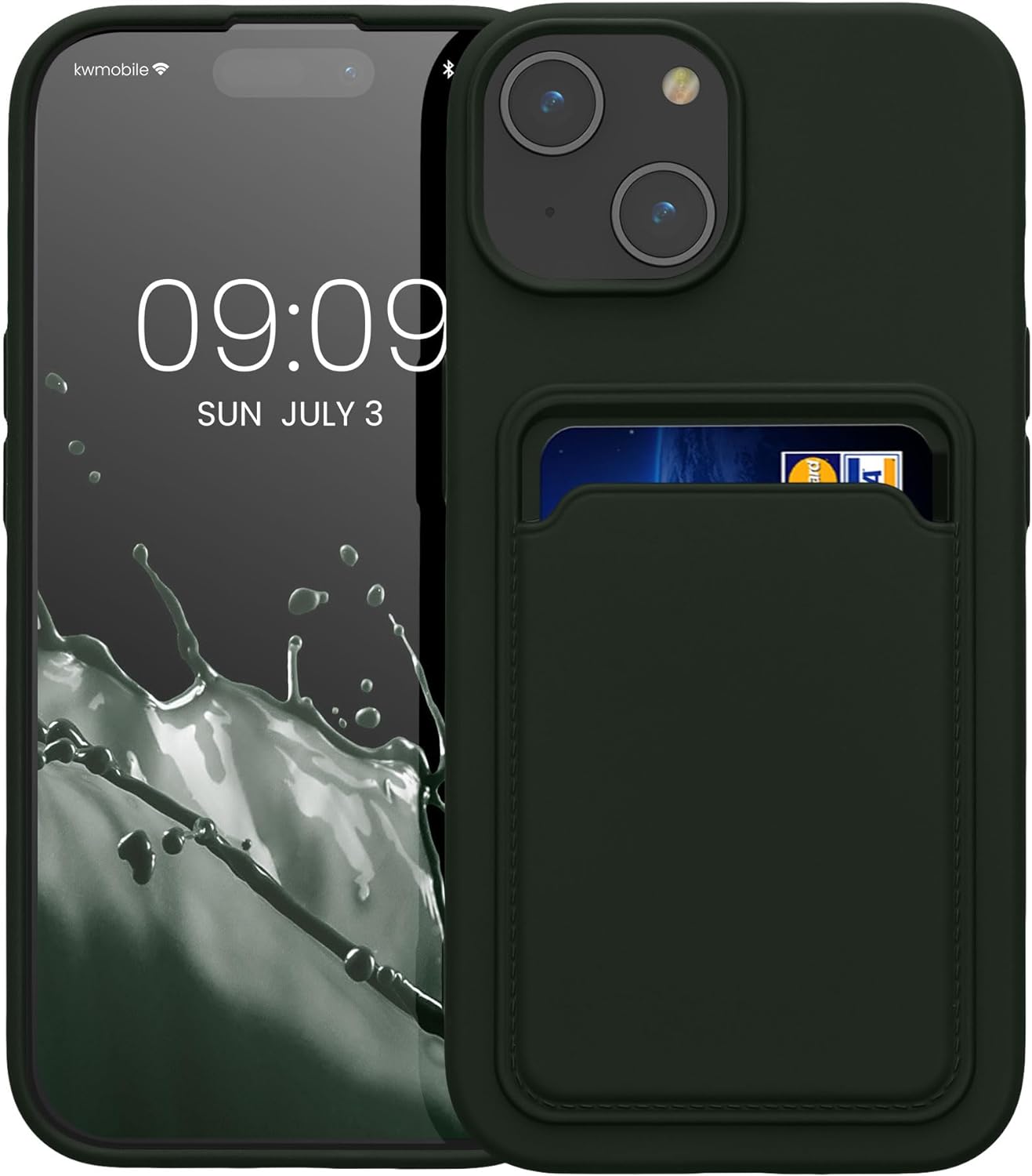 KW iPhone 15 Θήκη Σιλικόνης TPU με Υποδοχή για Κάρτα - Dark Green