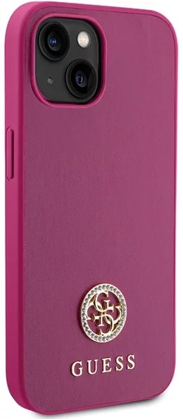 Guess iPhone 15 4G Strass Metal Logo Θήκη με Επένδυση Συνθετικού Δέρματος - Pink - GUHCP15SPS4DGPP