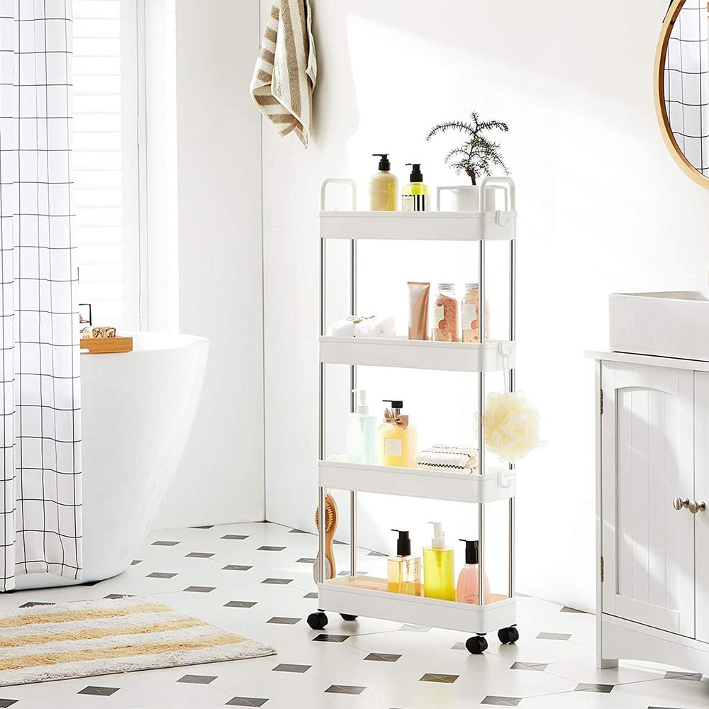 Songmics Πλαστικό Καρότσι Εξοικονόμησης Χώρου για Οργάνωση και Αποθήκευση με 4 Ράφια - 40 x 13 x 93 cm - White - KSC018W01