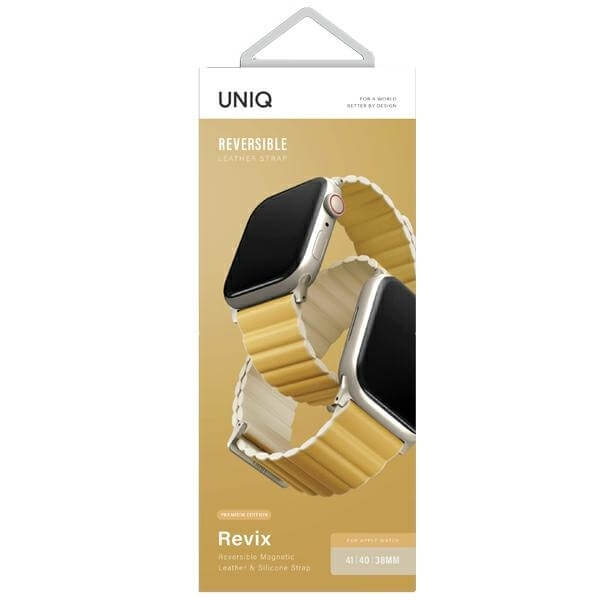 Uniq Λουράκι Apple Watch 2 / 3 / 4 / 5 / 6 / 7 / 8 / 9 / SE / ULTRA / Ultra 2 - 42 / 44 / 45 / 49 mm Revix Premium Μαγνητικό Σιλικόνης Διπλής Όψης - Yellow / Beige
