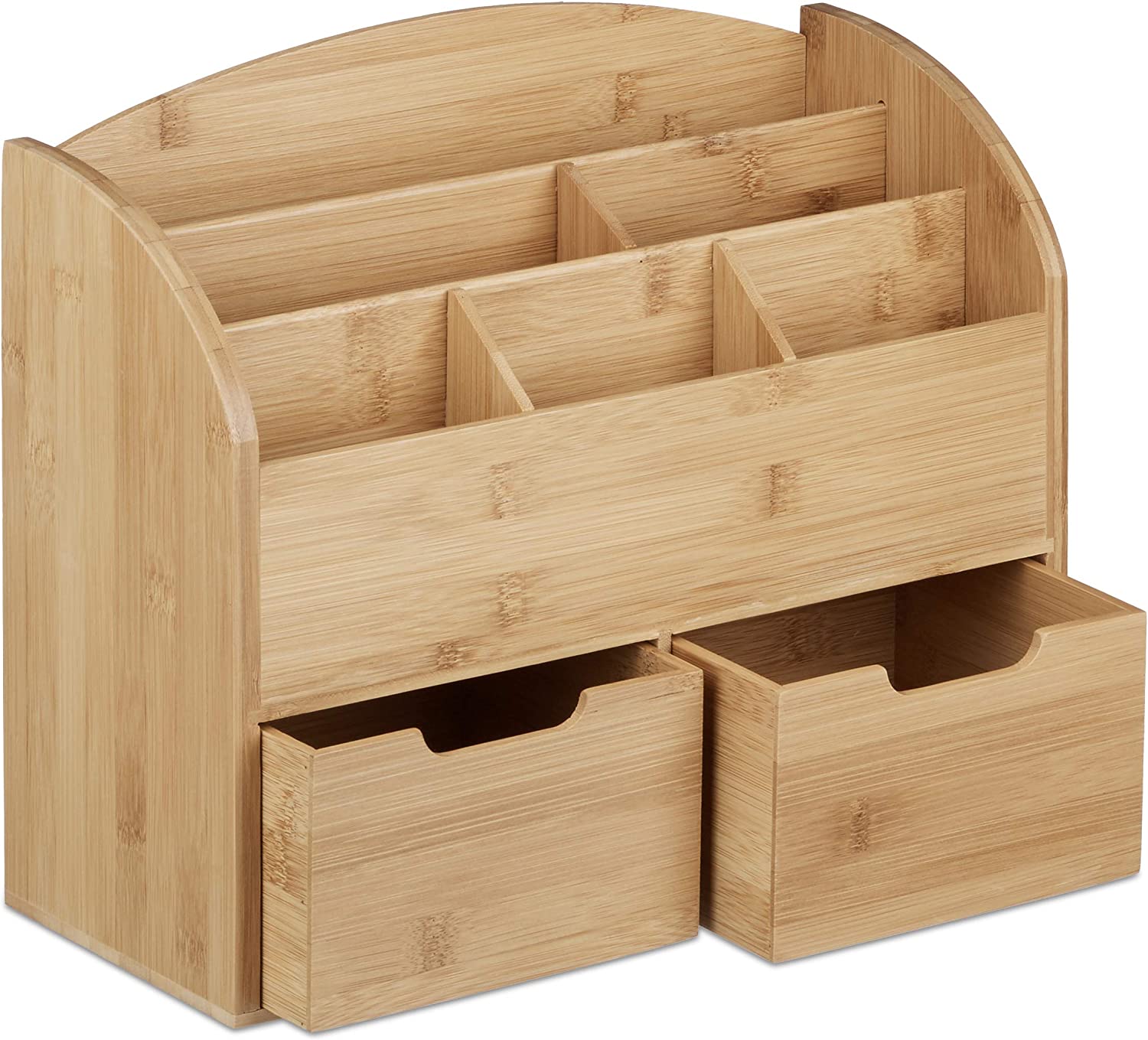 Relaxdays Ξύλινη Βάση Οργάνωσης Γραφείου με 6 Διαμερίσματα και 2 Συρτάρια από Bamboo - Natural - 4052025203368