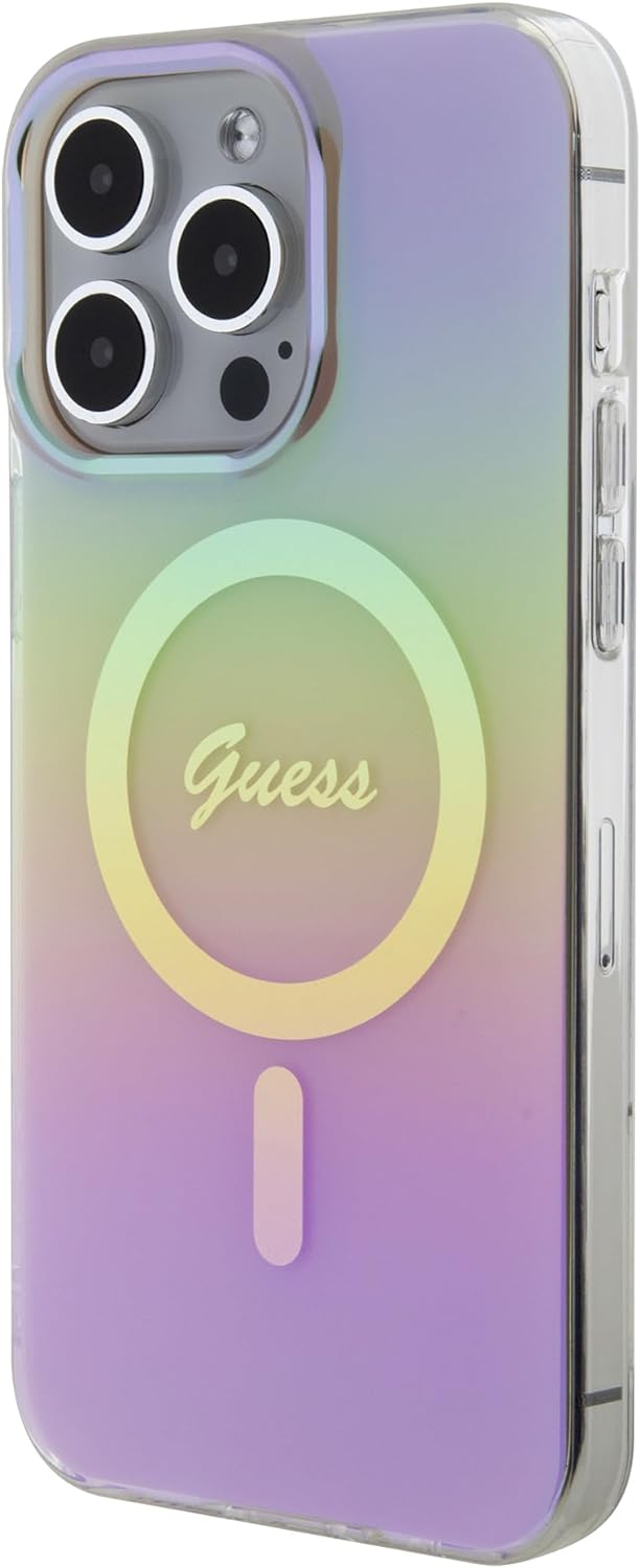 Guess iPhone 15 Pro IML Iridescent MagSafe Σκληρή Θήκη με Πλαίσιο Σιλικόνης και MagSafe - Pink - GUHMP15LHITSP