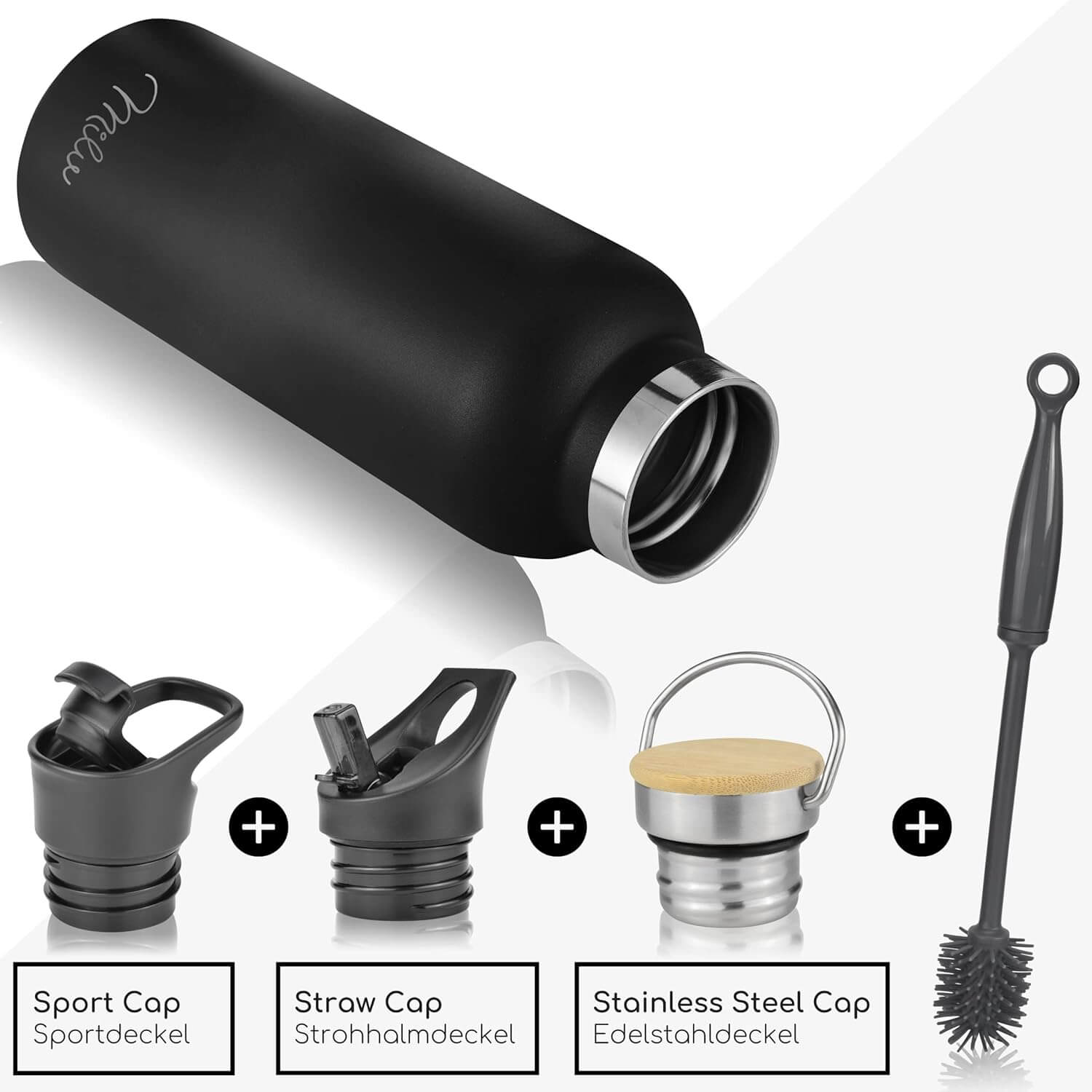 Milu T6 Μπουκάλι Θερμός από Ανοξείδωτο Ατσάλι 3 σε 1 - 750ml - Black Matt - 5006