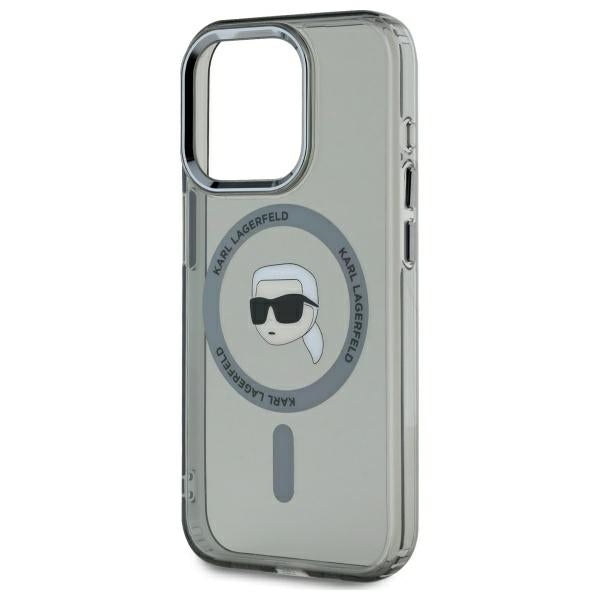 Karl Lagerfeld iPhone 15 Pro Max - IML Metal Karl Head - MagSafe Σκληρή Θήκη με Πλαίσιο Σιλικόνης - Black - KLHMP15XHLSKIK