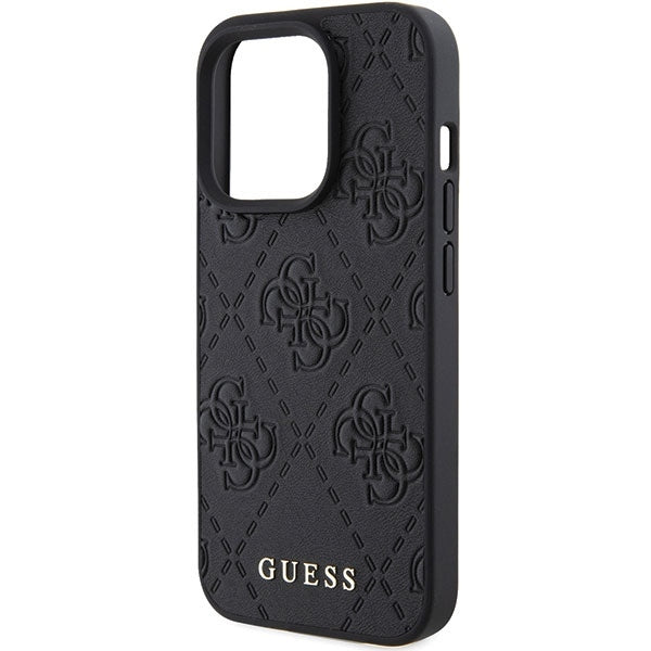 Guess iPhone 15 Pro Leather 4G Stamped Θήκη με Επένδυση Συνθετικού Δέρματος - Black - GUHCP15LP4EPMK