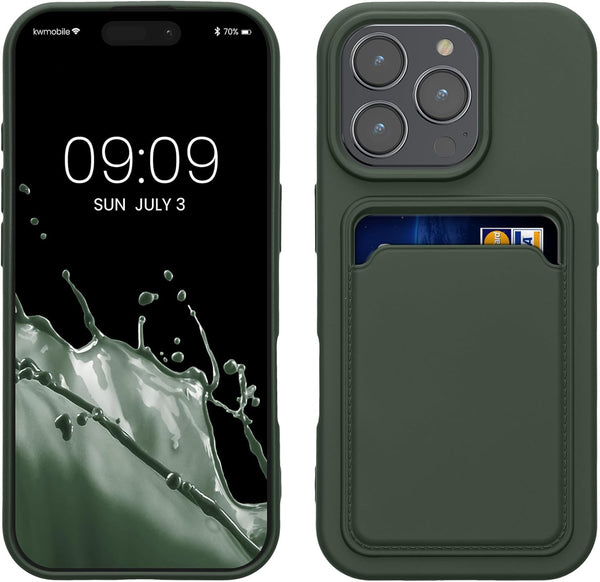KW iPhone 16 Pro Θήκη Σιλικόνης TPU με Υποδοχή για Κάρτα - Dark Green