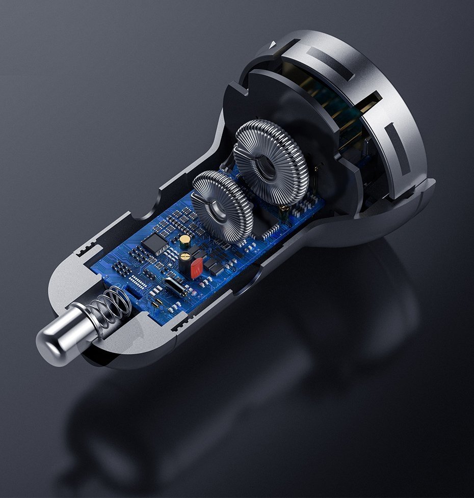 Baseus Digital Display Φορτιστής Αυτοκινήτου 4.8A με Δύο Θύρες USB και Καλώδιο Lightning / Type-C / Micro USB - Black - TZCCBX-0G