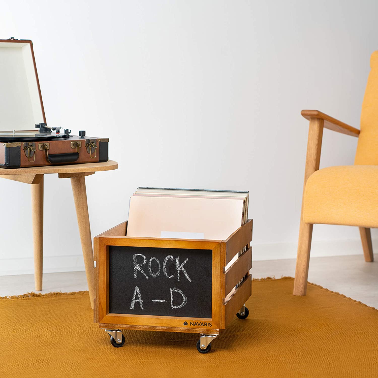 Navaris Ξύλινο Κουτί Αποθήκευσης με Πίνακα Κιμωλίας και Ροδάκια - Dark Brown - 53026.02.05