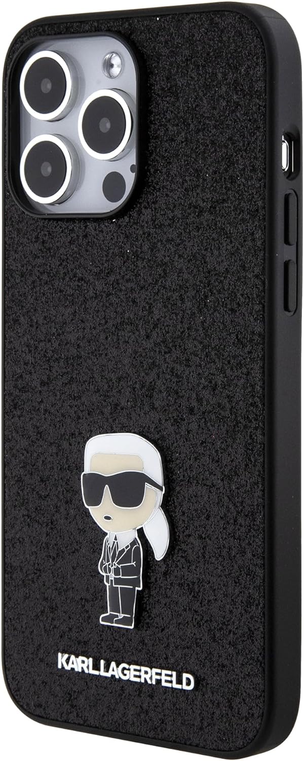 Karl Lagerfeld iPhone 15 Pro Max - Glitter Ikonik Logo Metal Logo Σκληρή Θήκη με Πλαίσιο Σιλικόνης - Black - KLHCP15XGKNPSK