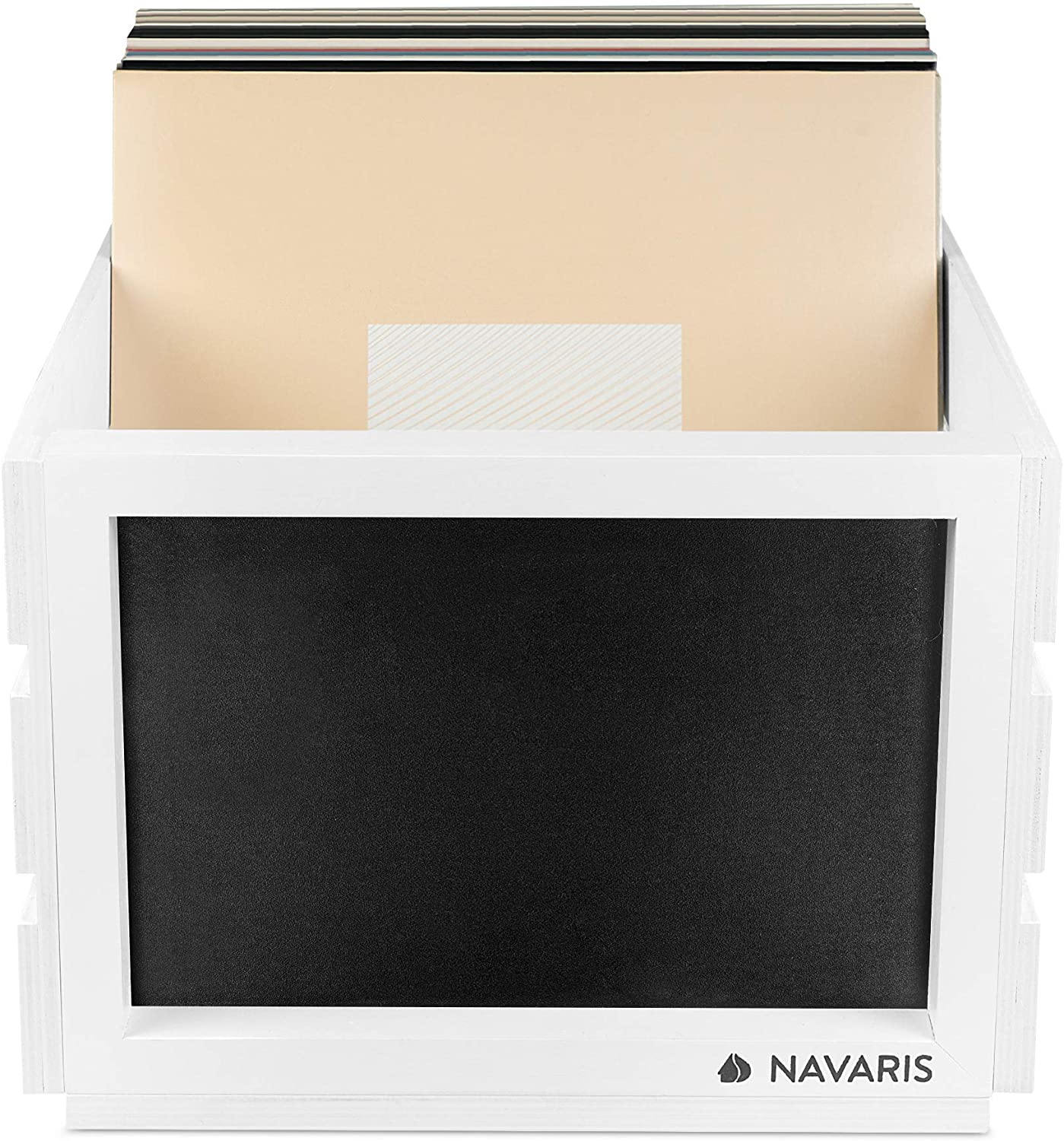 Navaris Ξύλινο Κουτί Αποθήκευσης με Πίνακα Κιμωλίας - White - 53026.01.02