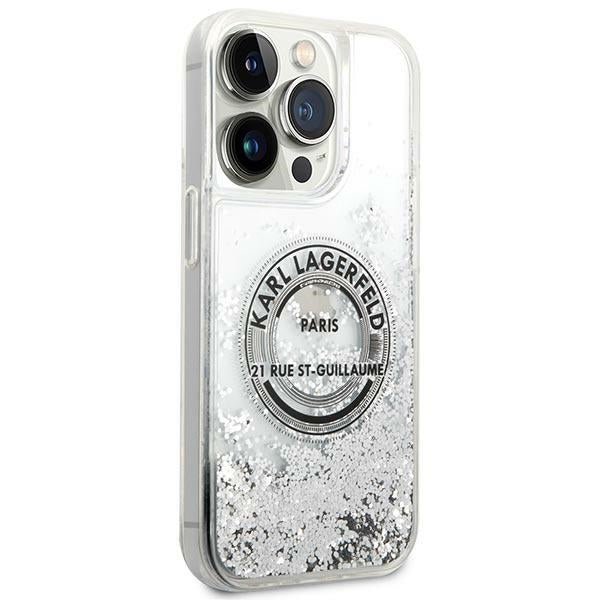 Karl Lagerfeld iPhone 14 Pro - Liquid Glitter RSG Σκληρή Θήκη με Πλαίσιο Σιλικόνης - Διάφανη / Silver - KLHCP14LLCRSGRS