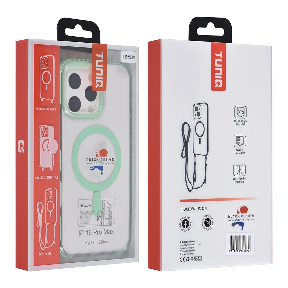 Tuniq iPhone 16 Pro Max - MagSafe Σκληρή Θήκη με Πλαίσιο Σιλικόνης και Λουράκι - Διάφανη / Green