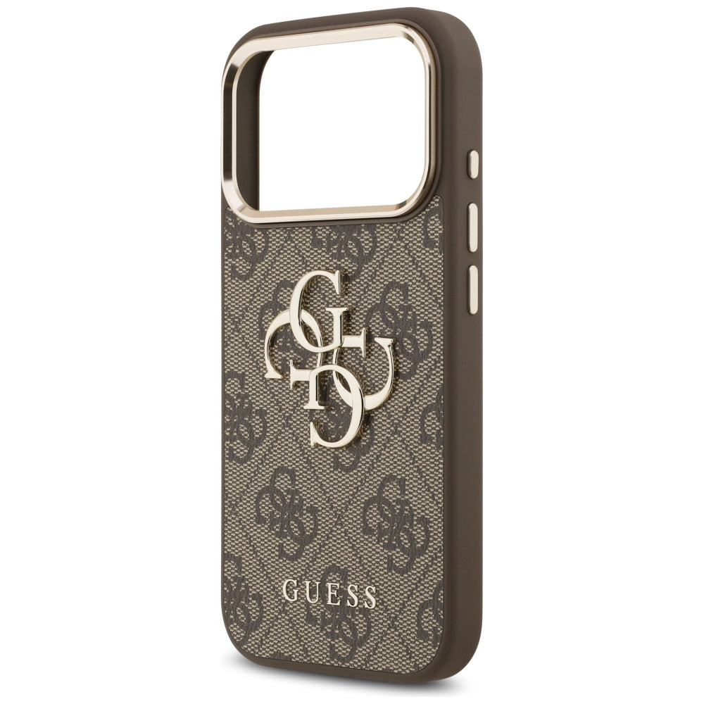 Guess iPhone 17 Pro - 4G Big 4G Classic Logo - Σκληρή Θήκη με Πλαίσιο Σιλικόνης και Επένδυση από Οικολογικό Δέρμα - Brown / Gold - GUHCP17L4GMGCBR