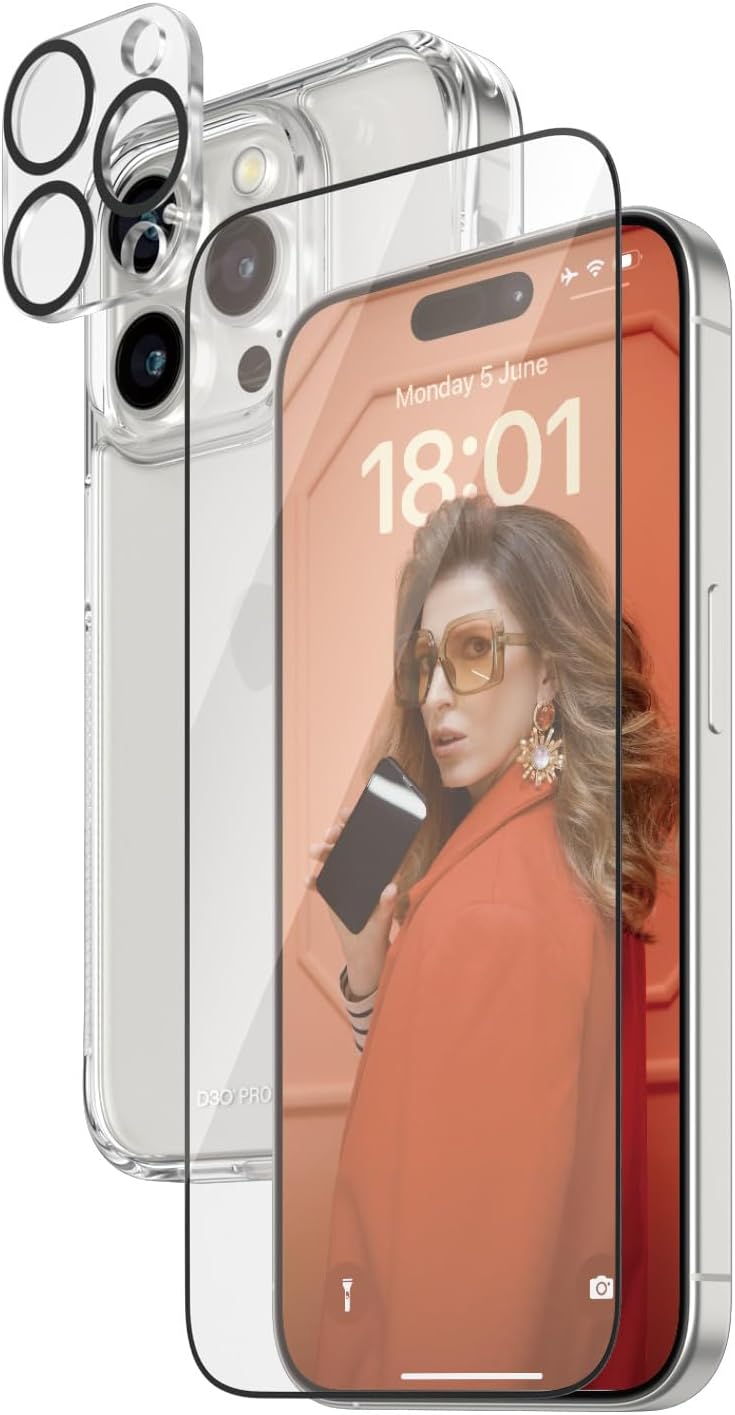 PanzerGlass iPhone 15 Pro - Σετ με 1 Αντιχαρακτικό Γυαλί Οθόνης Ultra-Wide Fit, 1 Αντιχαρακτικό Γυαλί για την Κάμερα και 1 Σκληρή Θήκη - Διάφανο