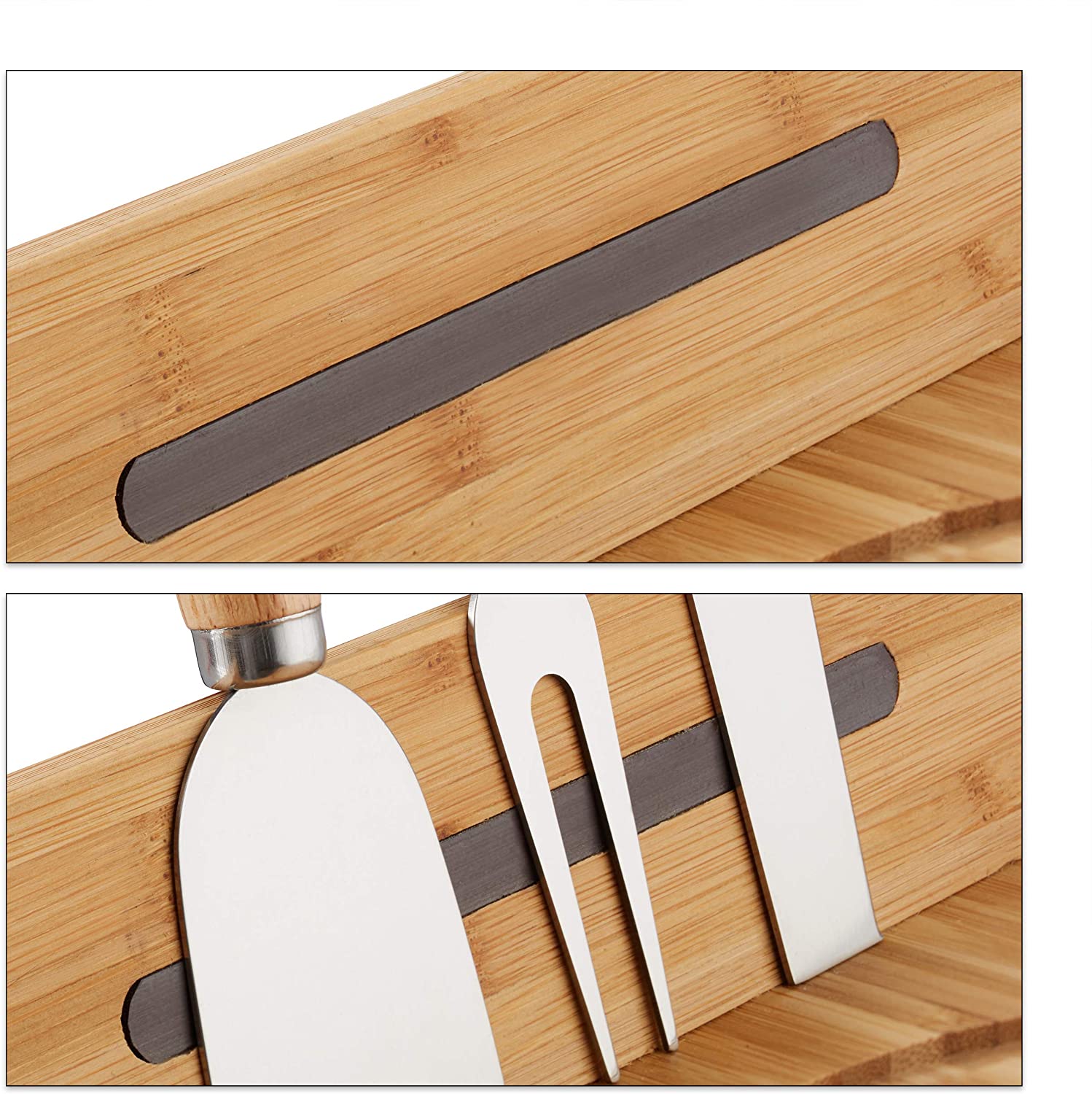 Relaxdays Δίσκος για Τυριά από Μπαμπού με Καπάκι και Αξεσουάρ Κοπής - Natural - 4052025261221