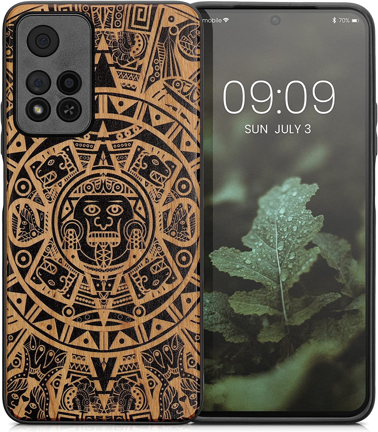 KW Xiaomi Redmi Note 11 Pro+ 5G Θήκη από Φυσικό Ξύλο - Design Maya Calendar Art - Light Brown / Black - 58100.02
