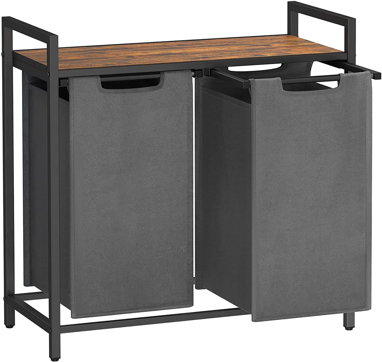 Vasagle Καλάθι Απλύτων με 2 Διαμερίσματα και Ράφι - 92L - Vintage Brown / Grey - BLH201G01