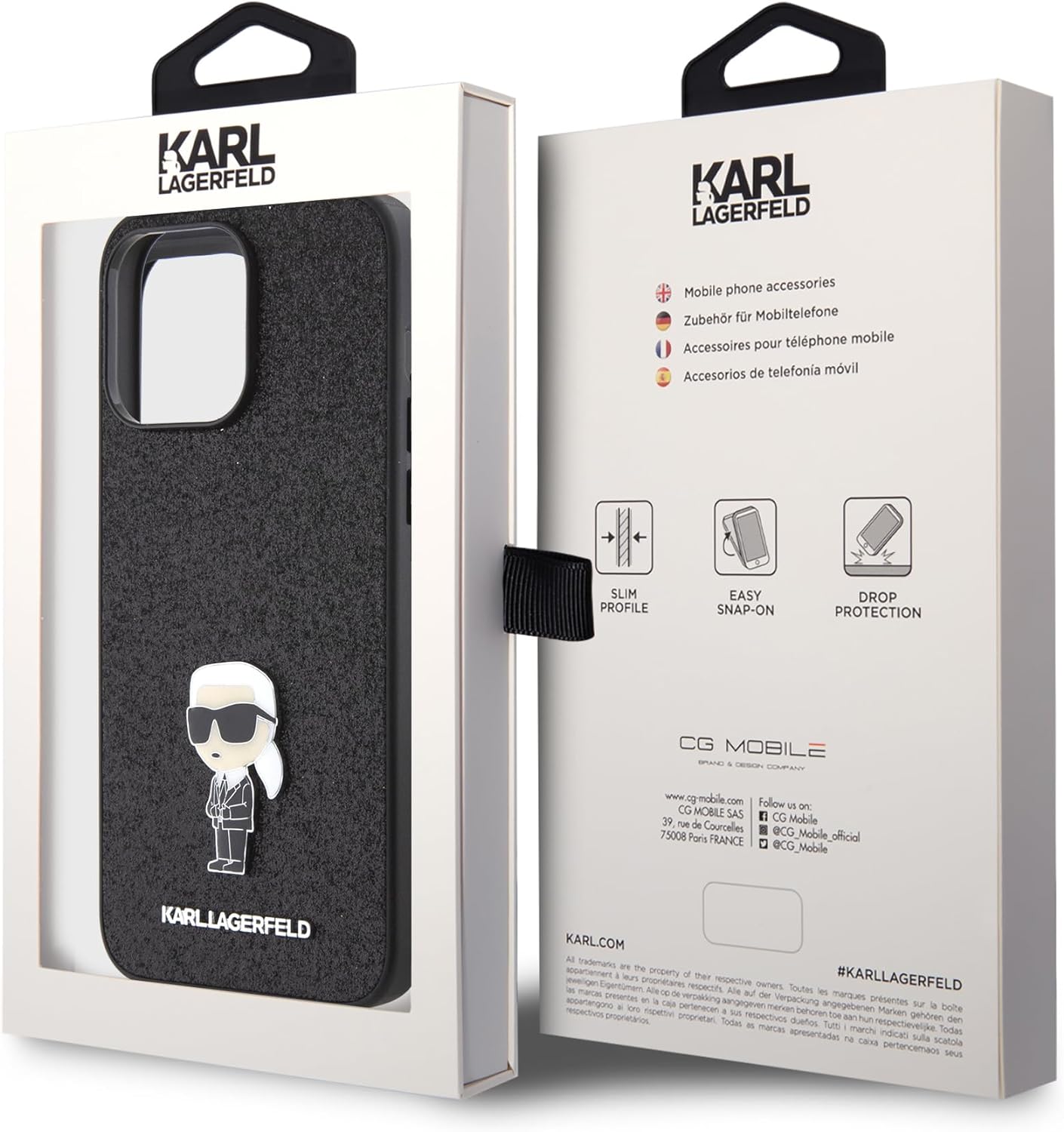 Karl Lagerfeld iPhone 15 Pro Max - Glitter Ikonik Logo Metal Logo Σκληρή Θήκη με Πλαίσιο Σιλικόνης - Black - KLHCP15XGKNPSK