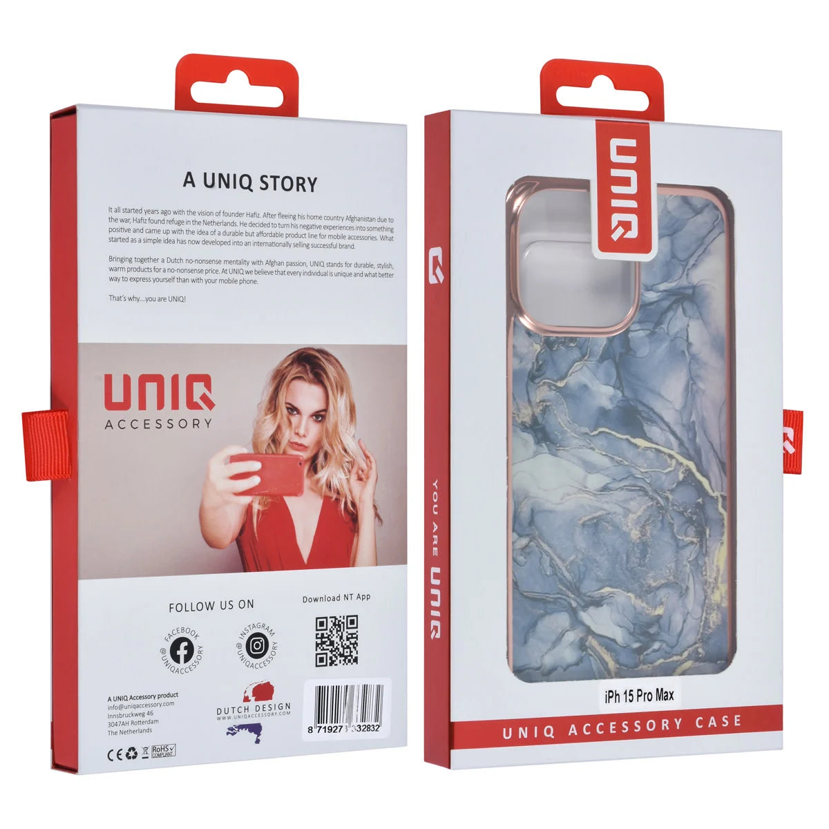 Tuniq iPhone 15 Pro Max - Σκληρή Θήκη με Πλαίσιο Σιλικόνης - Σχέδιο Μάρμαρο - Σκούρο Γκρί