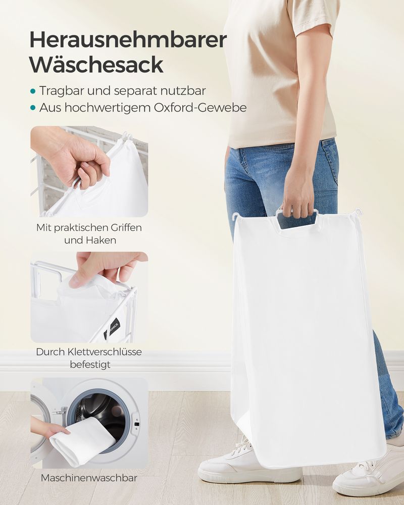 Songmics Τροχήλατο Αναδιπλούμενο Καλάθι Απλύτων με Καπάκι - 90L - Cloud White - LCB290W01