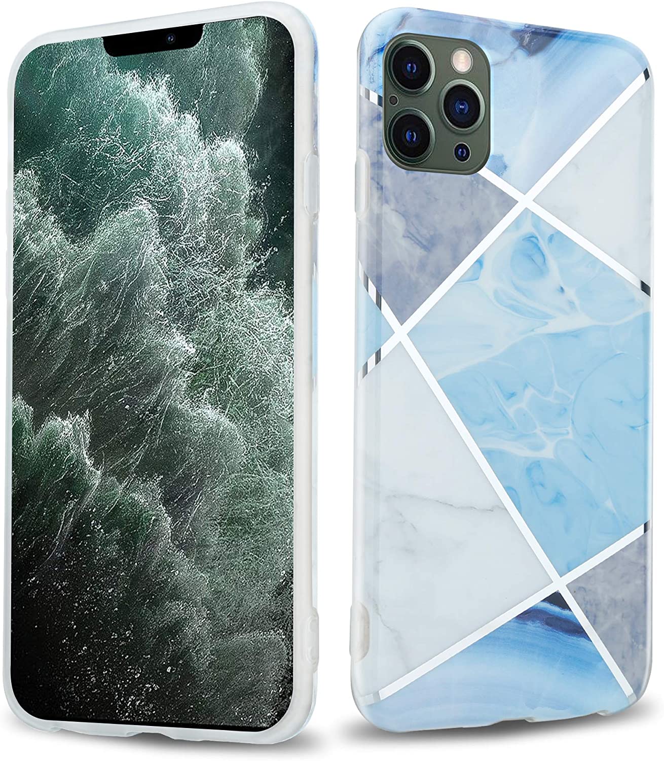 Cadorabo iPhone 12 Pro Max Θήκη Σιλικόνης TPU - Design Marble No.2 Mosaic Pattern - Blue / White / Grey