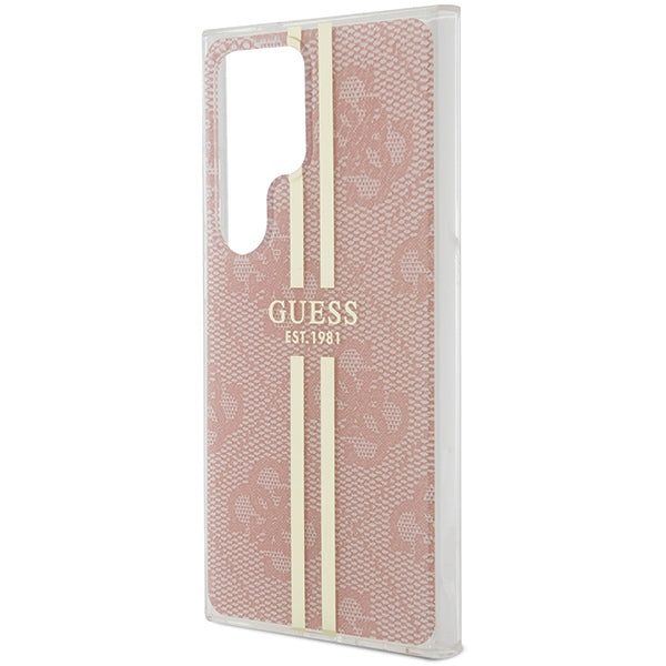 Guess Samsung Galaxy S24 Ultra - IML 4G Gold Stripe Σκληρή Θήκη με Πλαίσιο Σιλικόνης - Pink - GUHCS24LH4PSEGP