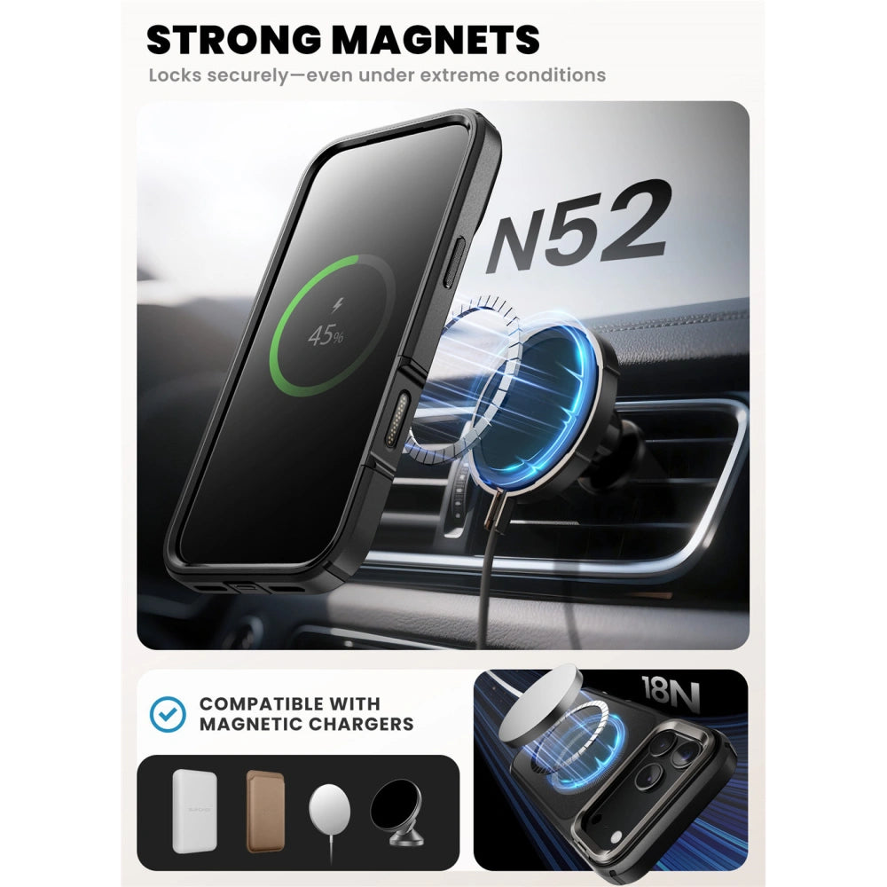 Supcase iPhone 17 Pro - IBLSN Ares Flip Mag - MagSafe Σκληρή Θήκη με Πλαίσιο Σιλικόνης και Προστασία Οθόνης και Stand - Black