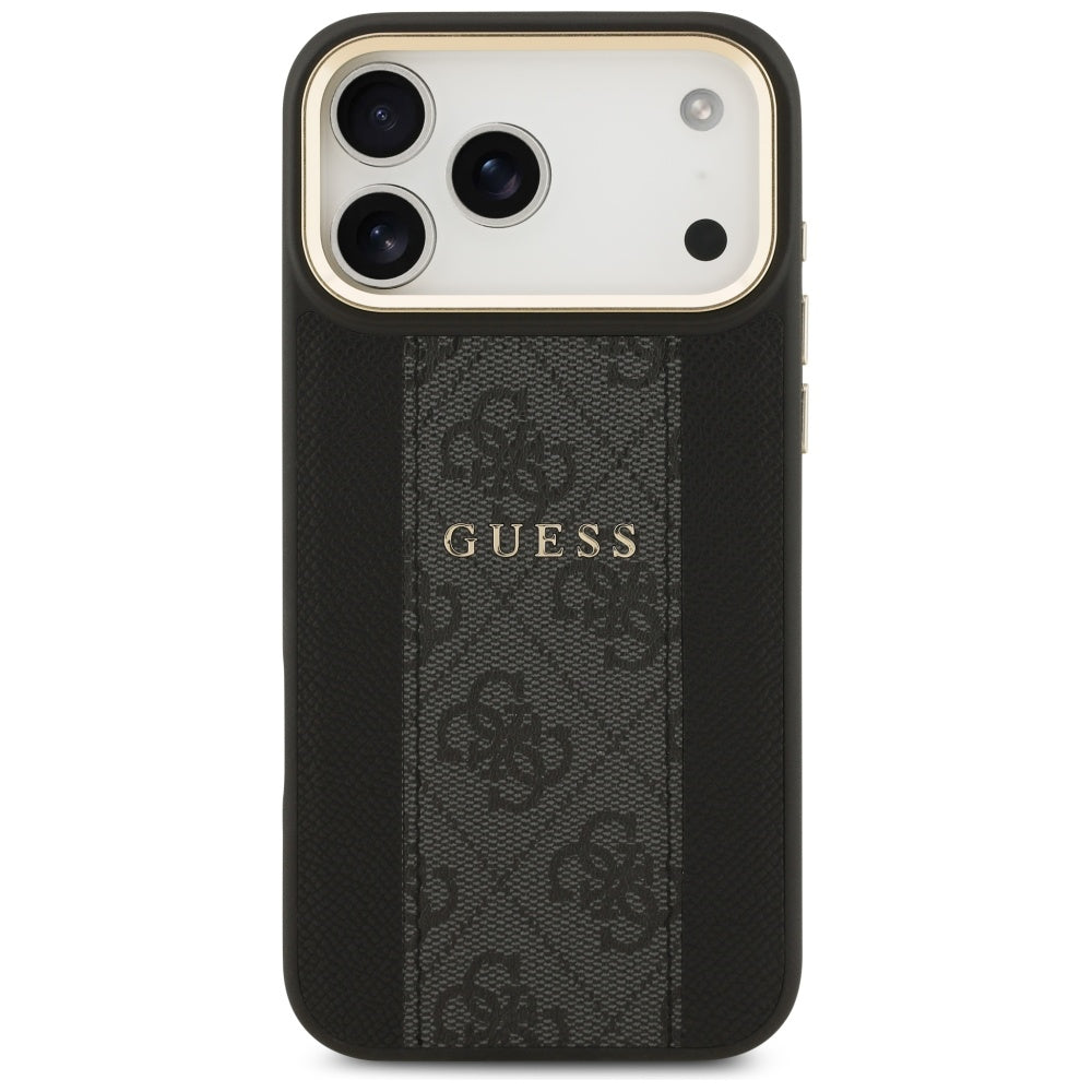 Guess iPhone 17 Pro Max - 4G Stripe MagSafe - Θήκη με Επένδυση Συνθετικού Δέρματος - Black - GUHMP17XPG4SEMCK
